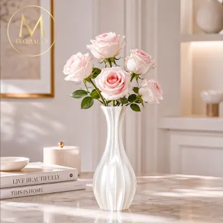 【Floral M】法式艾特莉莉珠光花瓶(花瓶/插花/玻璃瓶/花器/花盆/陶瓷花瓶/桌面擺飾)