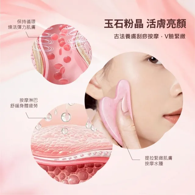 【Obeauty 奧緹】粉晶滾輪刮痧板套組 UFS-128 (居家美容 保養 按摩 提拉)