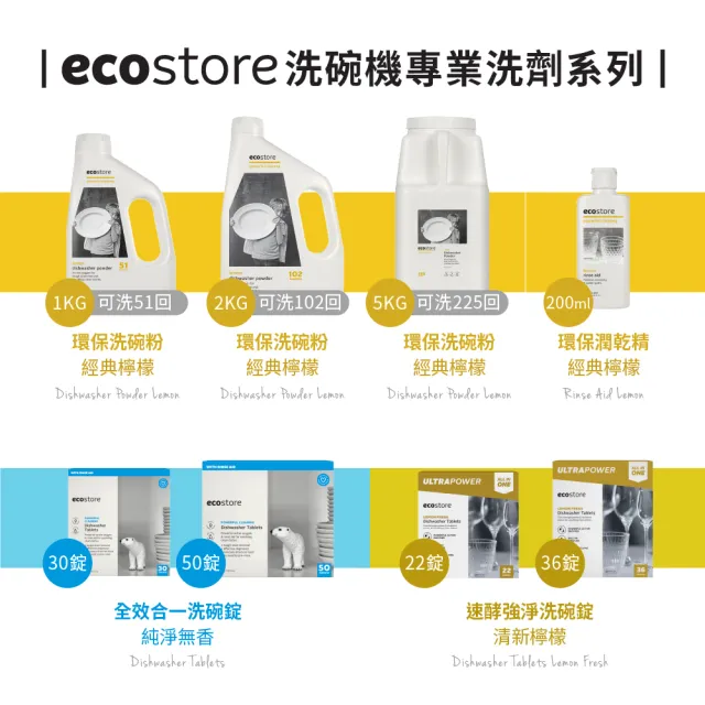 【ecostore 宜可誠】洗碗機專用環保洗碗粉-經典檸檬5kg(奶瓶機/寶寶家庭/全機型適用/紐西蘭永續品牌)