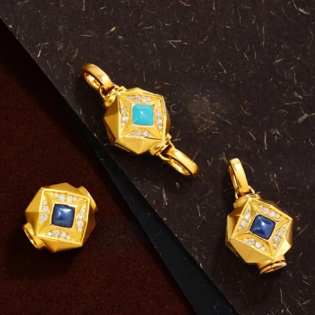 月輝珠寶 18K黃金吊墜 單開扣款 頂級天然鑽石(F/VVS) 琺瑯工藝 雙面設計 星芒雙辰系列 低調奢華