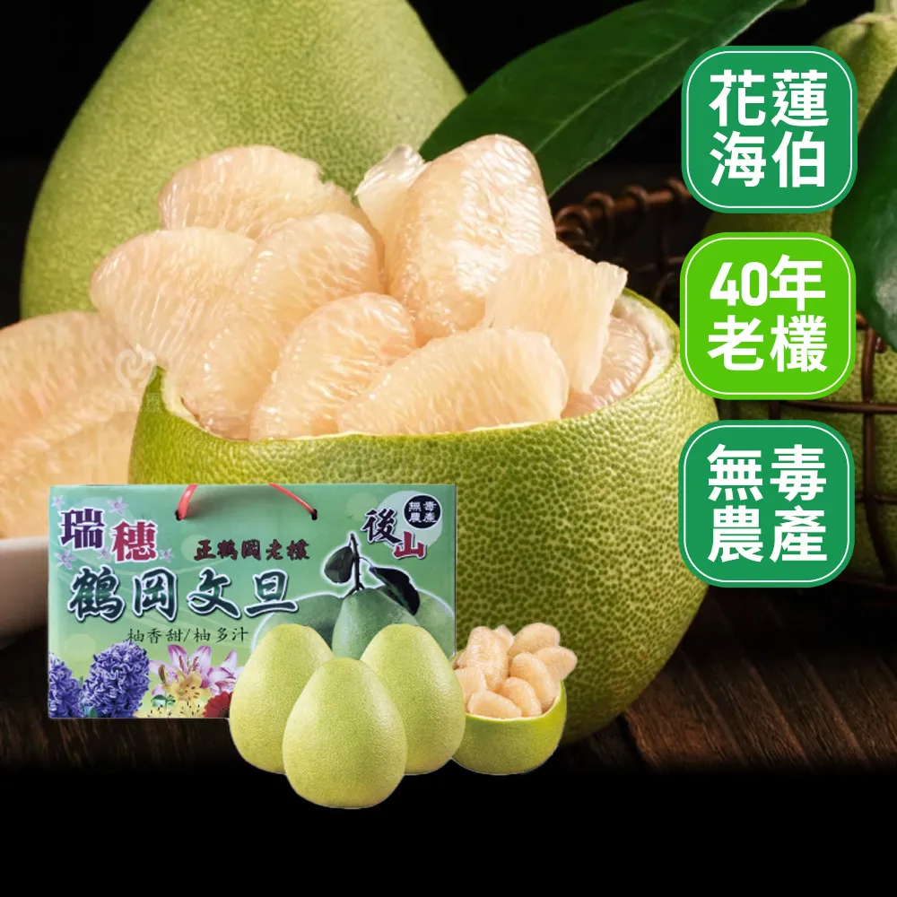 【初品果】花蓮鶴岡海伯40年老欉文旦禮盒10斤7-9顆x2箱(大果_中秋禮盒_企業送禮_好友揪團)