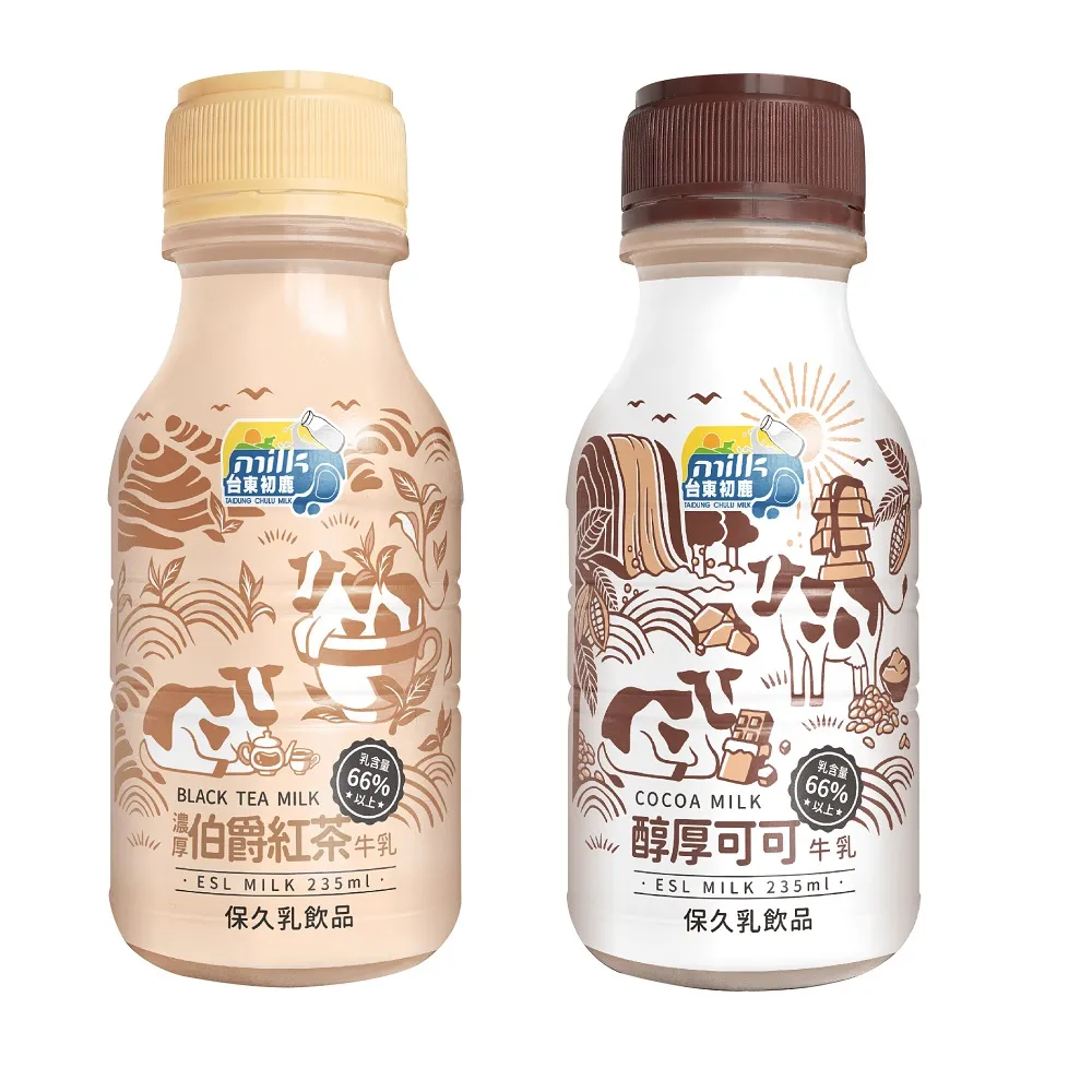 【台東初鹿】濃厚伯爵紅茶牛乳/醇厚可可牛乳235mlx18瓶(保久乳系列) 