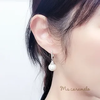 【Ms caramelo 焦糖小姐】925純銀鍍K白(12MM 貝珠珍珠耳環)