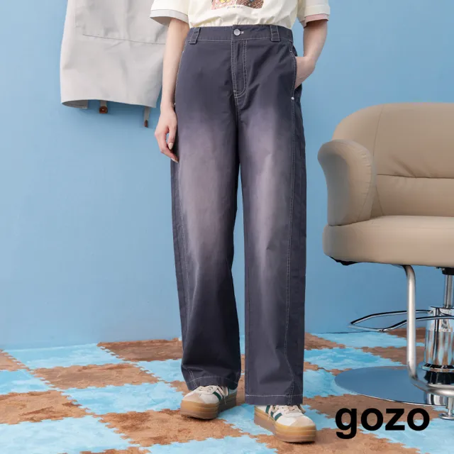 【gozo】修身剪裁後緊鬆直筒褲(深灰/深藍)