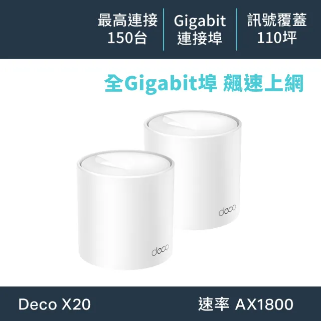 【TP-Link】Deco X20 AX1800 真Mesh 雙頻無線網路WiFi 6網狀路由器分享器(2入)