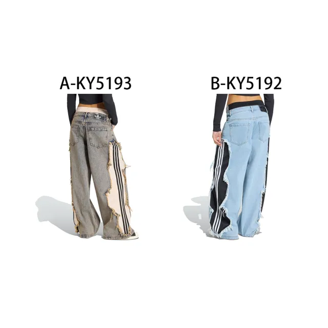 【adidas 愛迪達】破壞牛仔 丹寧 闊腿褲 牛仔褲 FB DENIM 女 A-KY5193 B-KY5192