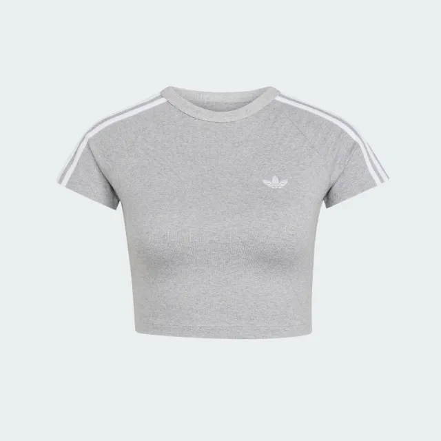 【adidas 愛迪達】短版短袖上衣 KS4705 女款ORIGINALS緊身U領短版T恤 灰色