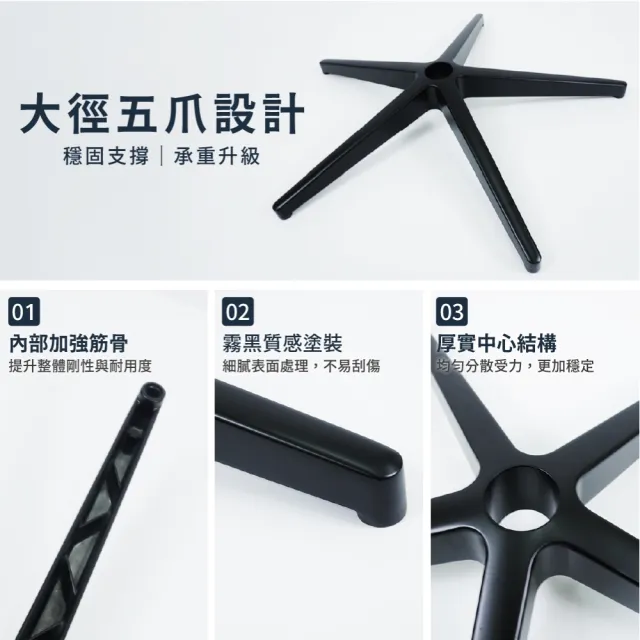 【AXL Global】黑色鋁合金辦公椅底座 電腦椅五星腳座 附3吋PU防刮靜音溜冰輪(不刮傷地板)