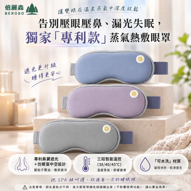 【Beroso 倍麗森】4D Pro磁吸式鼻翼遮光蒸氣熱敷眼罩(專利鼻翼遮光 蒸氣眼罩 睡眠眼罩 遮光眼罩)