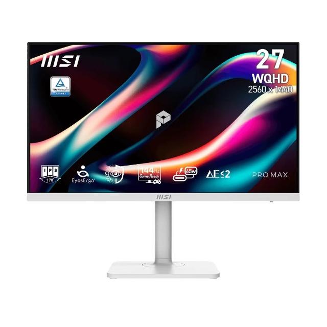 【MSI 微星】PRO MAX 271QPHW E14 27型 IPS 144Hz 美型螢幕-白色(Type-C/內建喇叭/TUV護眼)