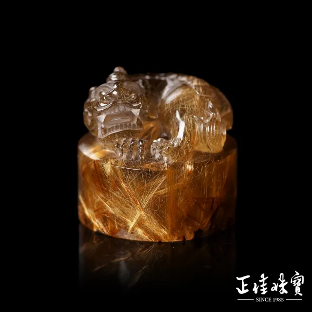 【正佳珠寶】金鈦晶 蒐藏級 老礦厚板鈦 招財貔貅 207g 金鈦晶擺件｜特製木座