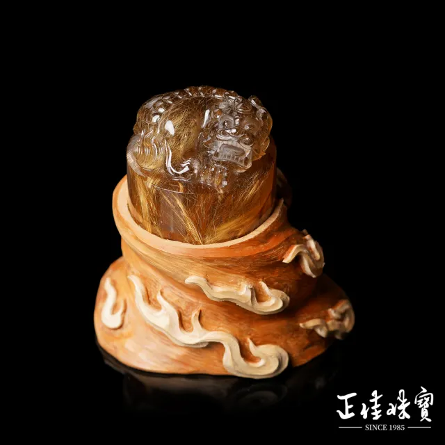 【正佳珠寶】金鈦晶 蒐藏級 老礦厚板鈦 招財貔貅 201g 金鈦晶擺件｜特製木座
