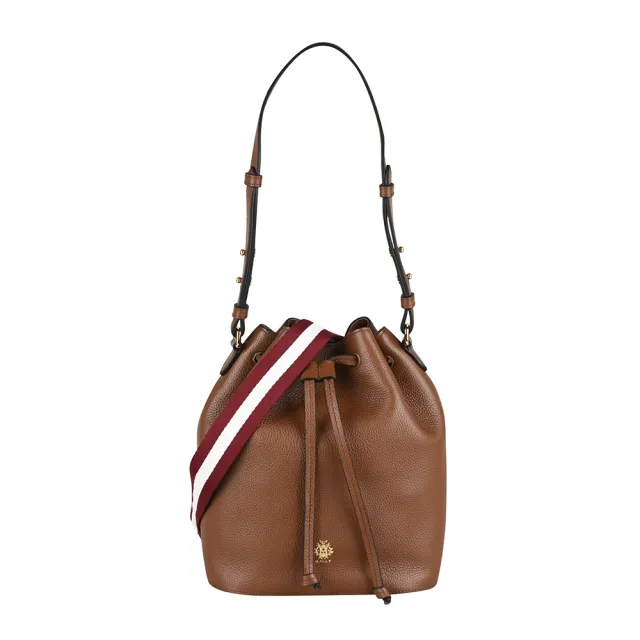 【BALLY】BALLY精品小牛皮織帶斜背肩背水桶包(棕)