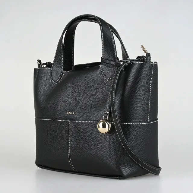 【FURLA 芙拉】FURLA精品粒面小牛皮子母磁釦托特包(黑)