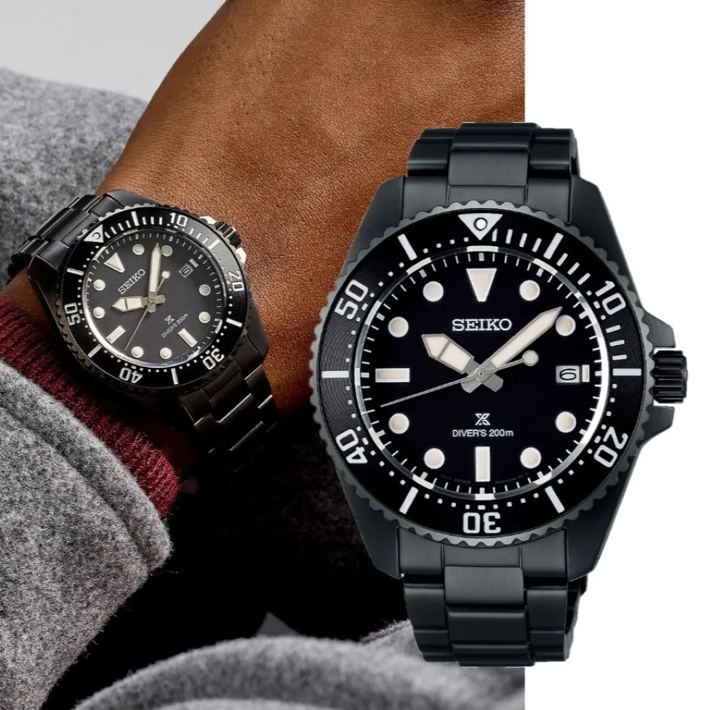 【SEIKO 精工】PROSPEX 太陽能 200米潛水手錶 -41mm 黑(SNE599P1/V157-00A0SD)