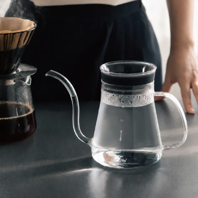 【Driver】晶透手沖壺-600ml(耐熱玻璃壺身 專利隔熱墊 細口壺 咖啡壺 咖啡器具 手沖咖啡)
