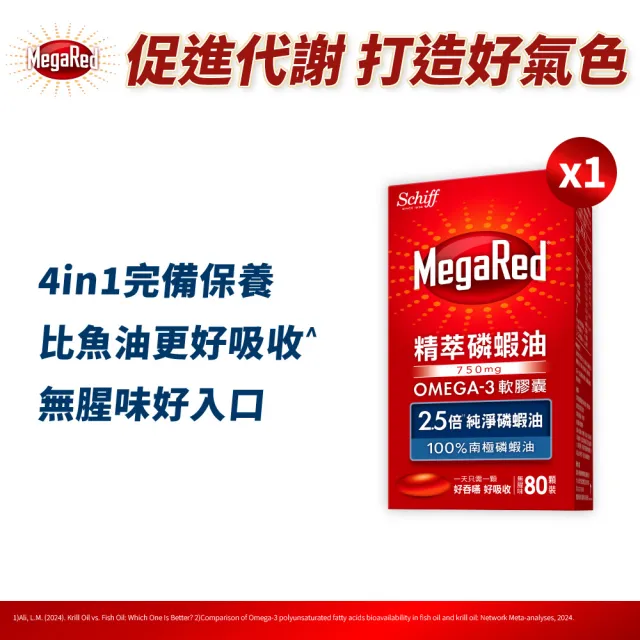 【Move Free 益節】MegaRed精萃磷蝦油OMEGA-3軟膠囊80顆(磷蝦油/南極磷蝦油/蝦紅素/Omega 3/DHA/EPA)