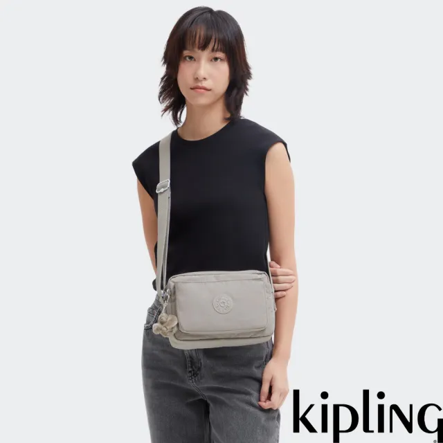 【KIPLING】溫柔沉穩灰多層隨身斜背包-ABANU M 女包