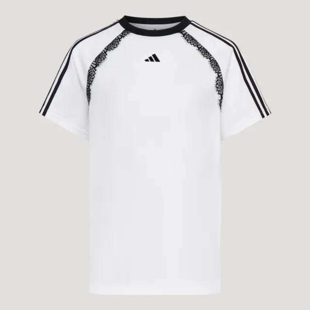 【adidas 愛迪達】Dce Bf Ss Tee 女 T恤 運動上衣 休閒短袖 純棉 蕾絲 白(LD8217)