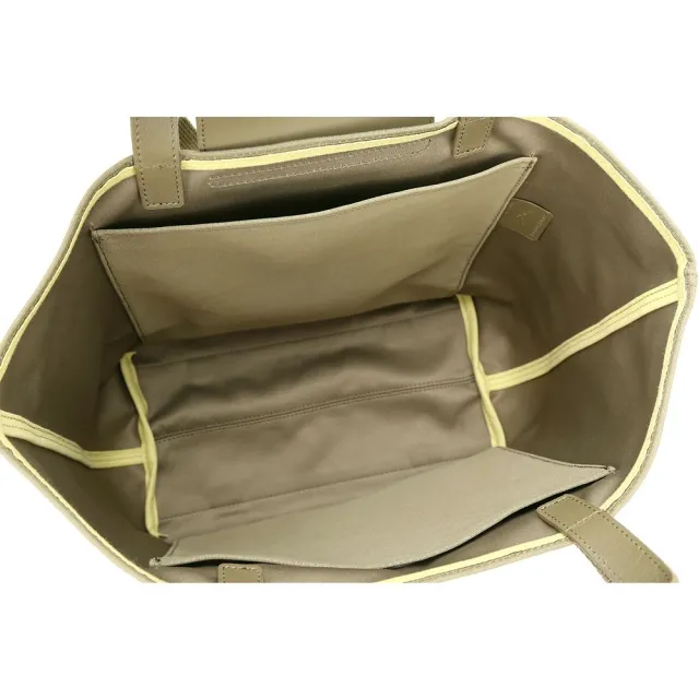 【LONGCHAMP】Le Pliage Collection 縫線織帶 帆布手提 肩背托特包(地衣綠 兩用包 通勤包)