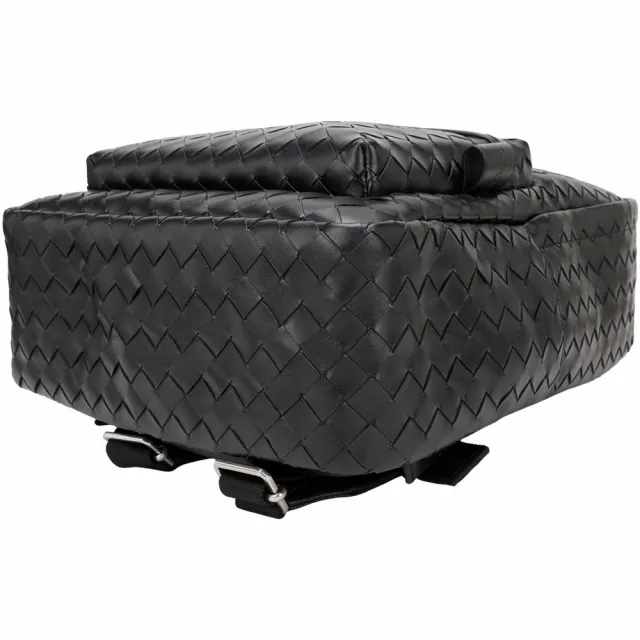 【BOTTEGA VENETA 寶緹嘉】BV Intrecciato 小牛皮編織布面內襯 雙肩 後背包(黑色 bv包 筆電包 商務)