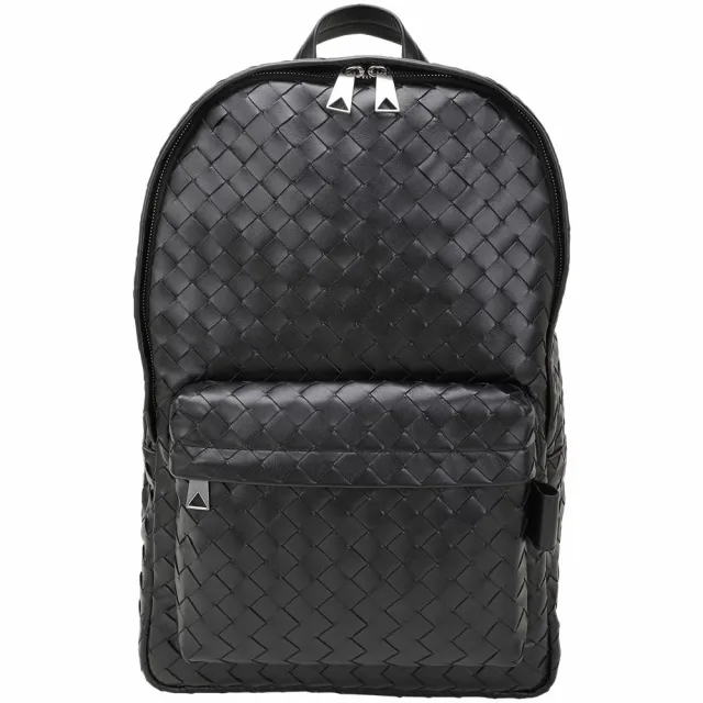 【BOTTEGA VENETA 寶緹嘉】BV Intrecciato 小牛皮編織布面內襯 雙肩 後背包(黑色 bv包 筆電包 商務)