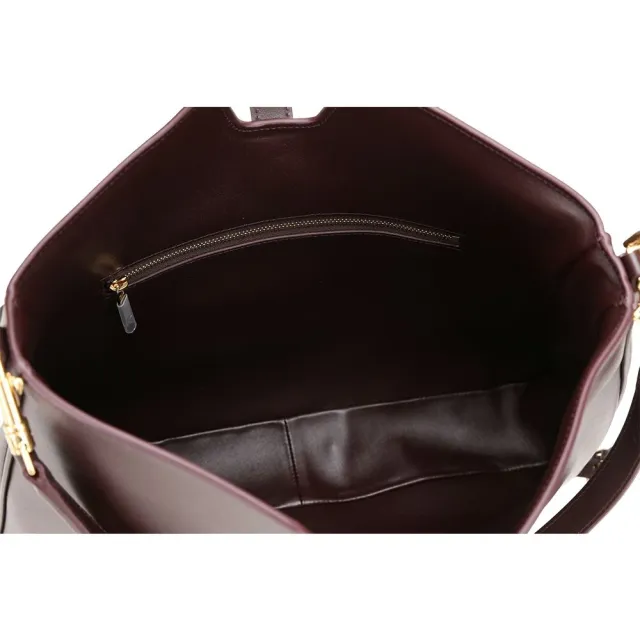 【CELINE】賽琳 Camille 16 Soft 中型 旋扣柔軟小牛皮肩背流浪包(酒紅 hobo 手提 大容量包)