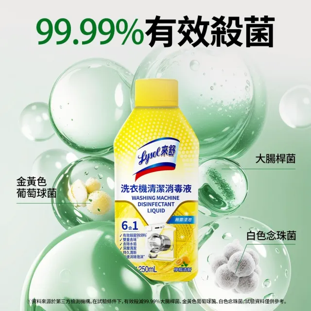 【Lysol 來舒】洗衣機清潔消毒液-檸檬清新250mlx3(洗衣槽清潔劑/防霉/除臭/去汙/快速清潔)