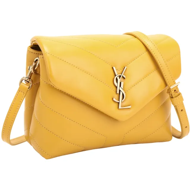 【YSL】Saint Laurent LOULOU Y字絎縫牛皮可拆背帶手拿/斜背包(黃色 肩背 信封包)