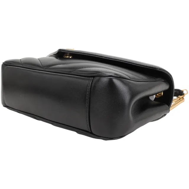 【YSL】Saint Laurent LOULOU MATELASSE 中型 金字絎縫羊皮信封式鍊帶肩斜背包(黑色 翻蓋 鍊包)