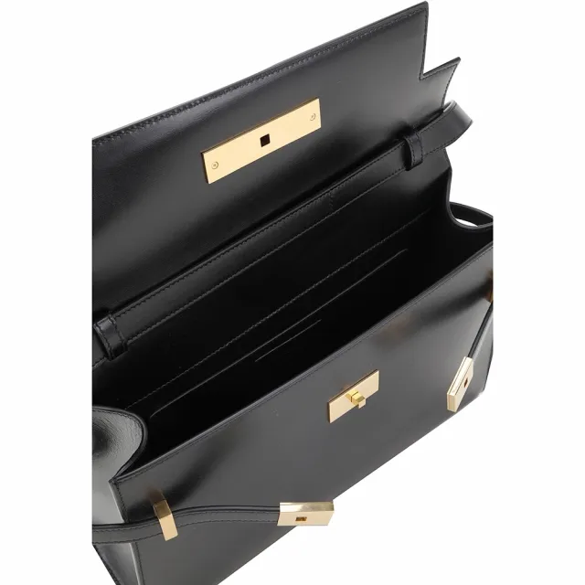 【YSL】Saint Laurent Manhattan 中款 光滑小牛皮肩背曼哈頓包(黑色 側肩包 翻蓋)