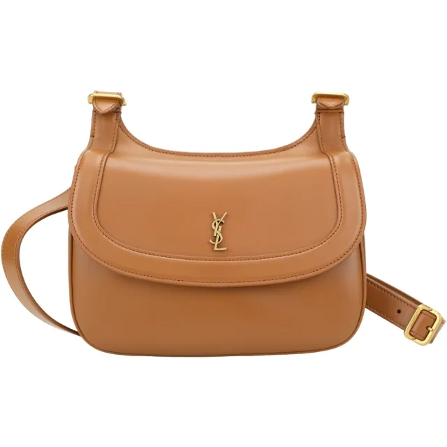 【YSL】CHARLIE 中款 滑面小牛皮肩斜背包(棕色 肩背包 風琴包 翻蓋)