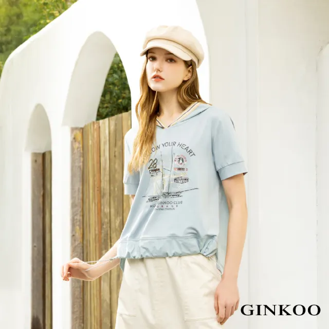 【GINKOO 俊克】帆船印花連帽上衣