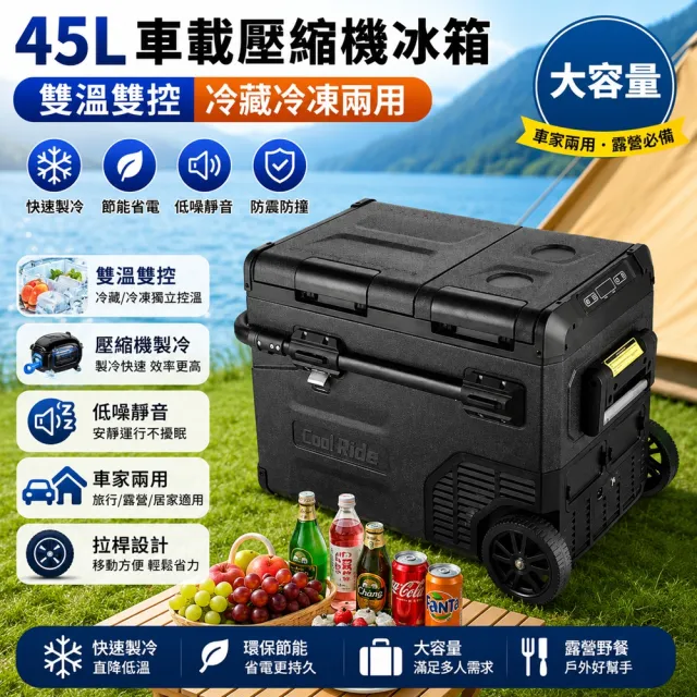 【RTAKO】45L車載冰箱 壓縮機冰箱 拉桿冰箱 車家兩用 雙溫雙控 露營冰箱 行動冰箱 保冷箱 冷藏箱 E45