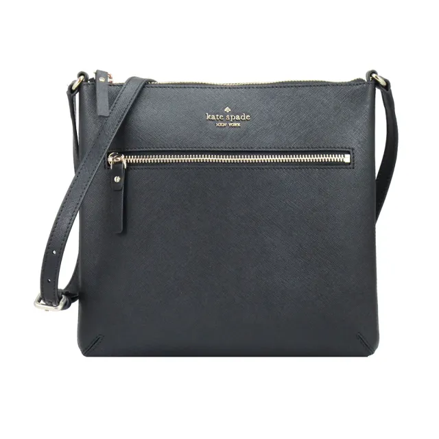 【KATE SPADE】新款金屬LOGO防刮扁型斜背包(黑)（其他規格）