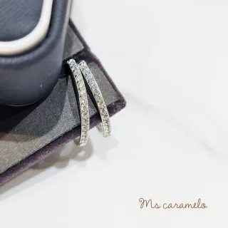 【Ms caramelo 焦糖小姐】925純銀鍍K白 耳扣式圓環耳環(鋯石耳環)