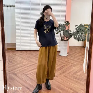 【my stere 我的時尚秘境】法式塗鴉撞色鑲鑽大象T 藏青 親膚T恤 彈性T 休閒T 涼感T