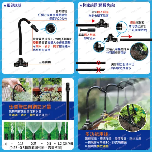 【田園樂】8mm萬向噴霧擴充零件包5支組(附黑管10米 水壓為1kg/cm2以上效果佳)