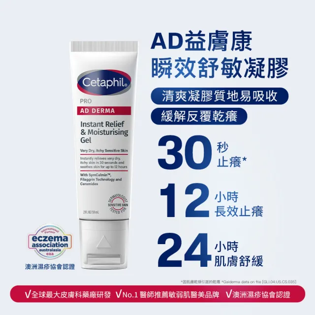 【Cetaphil 舒特膚】官方直營 AD益膚康瞬效舒敏凝膠59ml(新品上市/隨身小冰塊)