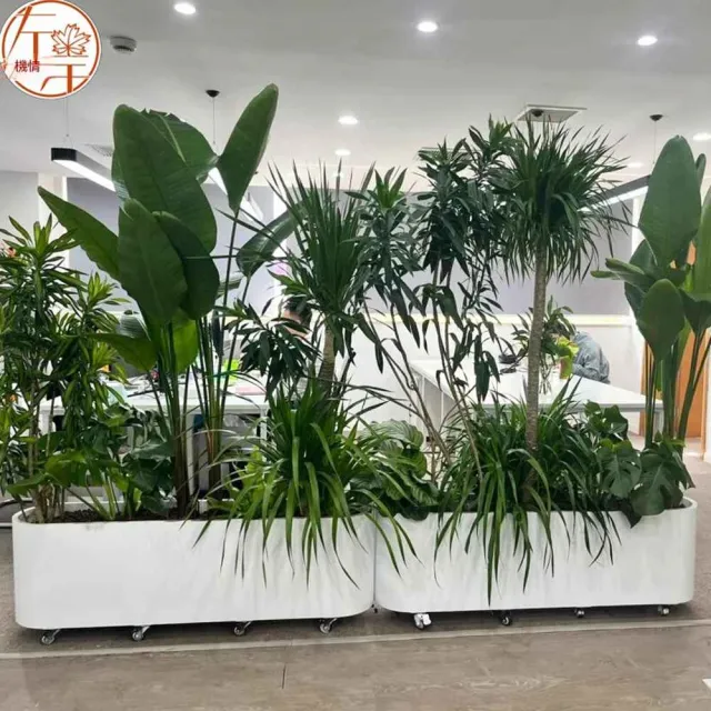【AnDa 安達】戶外可移動花箱不鏽鋼橢圓花盆庭院組合外擺種植槽帶輪室內外隔斷100*30*40