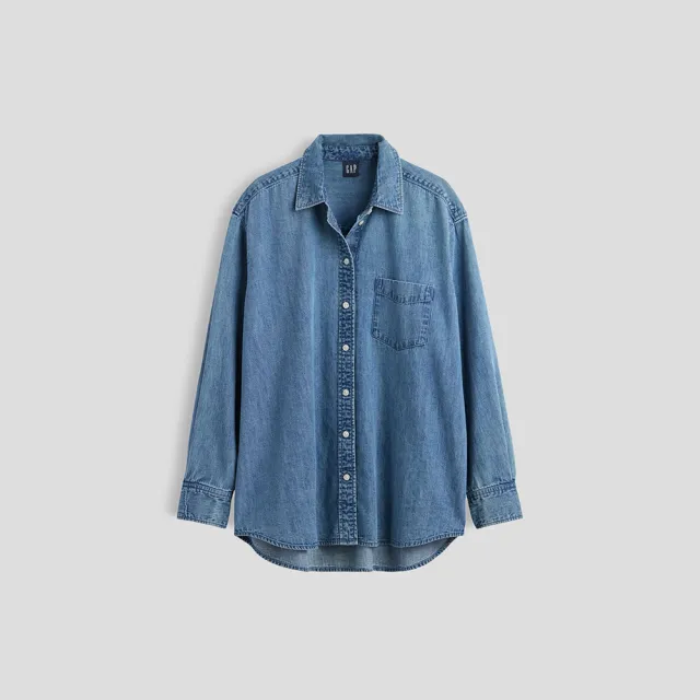 【GAP】寬版牛仔襯衫-中度水洗(913917)