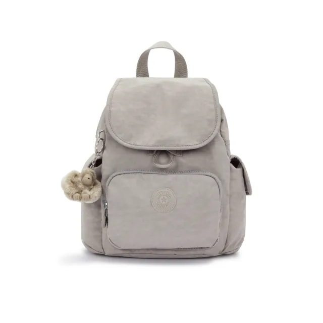 【KIPLING】『猴子包』溫柔沉穩灰拉鍊掀蓋後背包-CITY PACK MINI 女包