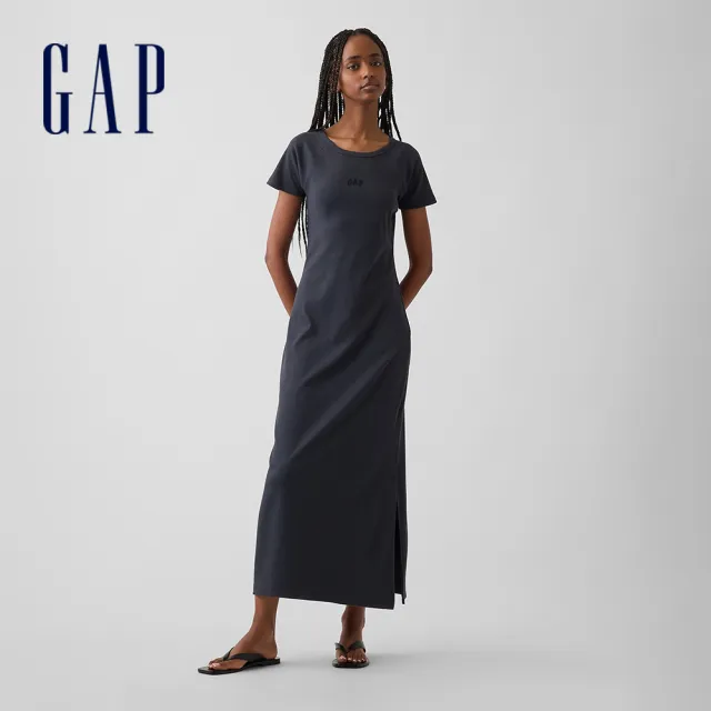 【GAP】時尚羅紋Gap Logo長裙-深灰藍(912047)