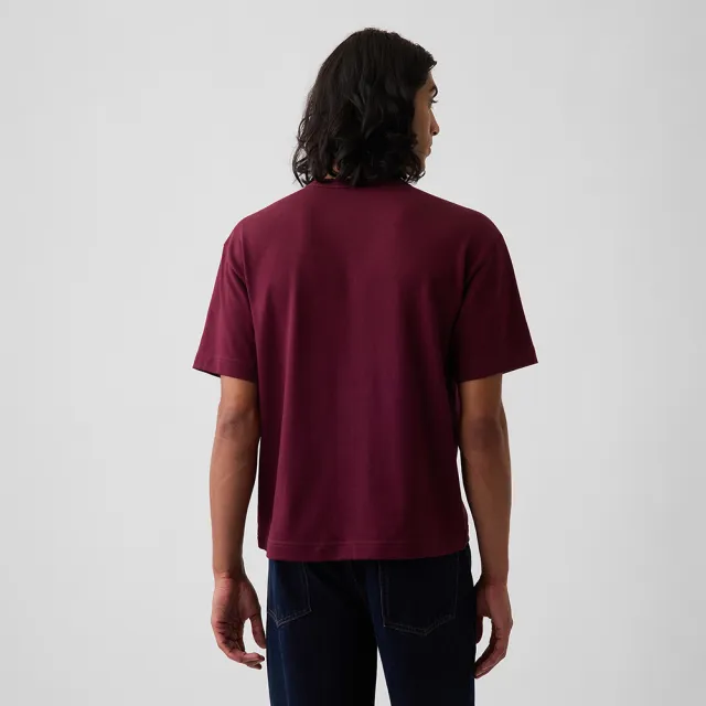 【GAP】重磅寬鬆Gap Logo短版T恤-深酒紅(911578)