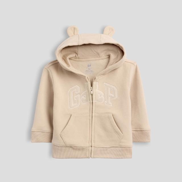 【GAP】嬰兒VintageSoft布萊納小熊Gap Logo拉鍊連帽運動衫-奶油杏色(910784)