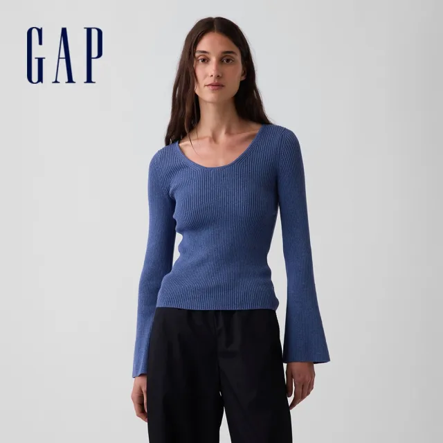 【GAP】100%棉質羅紋修身毛衣-灰藍色(910614)
