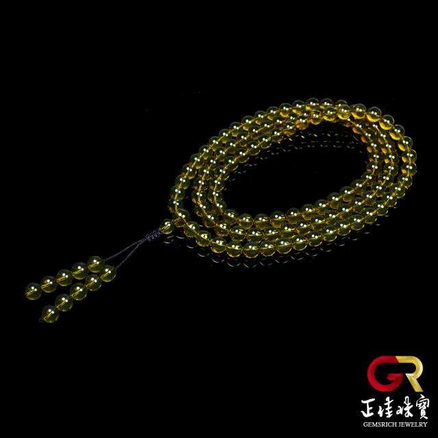 【正佳珠寶】琥珀藍珀 天藍金藍珀 8mm 超淨水藍珀轉運珠 108顆念珠｜特製棉繩(附鑑定證書)