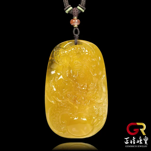 【正佳珠寶】蜜蠟琥珀 頂級金絞蜜 43.9g 單龍戲珠 蜜蠟琥珀吊墜｜可調式棉繩