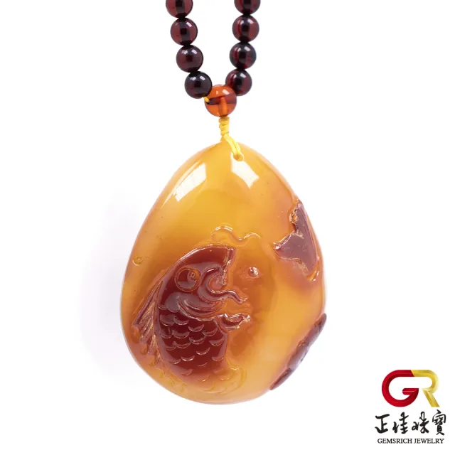 【正佳珠寶】蜜蠟琥珀 紅皮金絞蜜 年年有餘 蜜蠟吊墜｜特製棉繩(附鑑定證書)