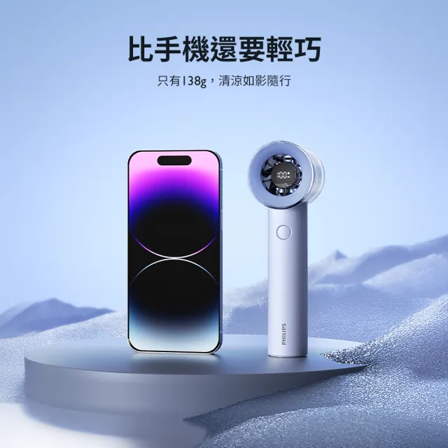 【Philips 飛利浦】2入組-3色可選-小炫風 高速100檔手持風扇 Type-C充電/LED顯示(ACR3222)